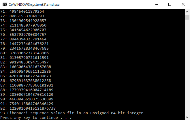 Screenshot der Befehlsfensterausgabe, wenn Sie die Client-App ohne Debugging starten.