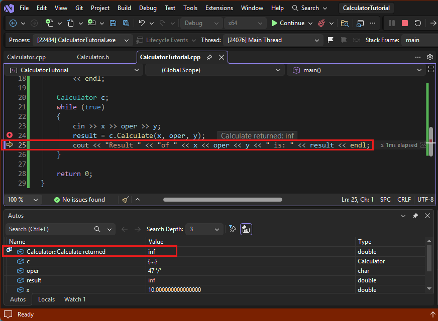 Screenshot des Debuggens des Rechners.