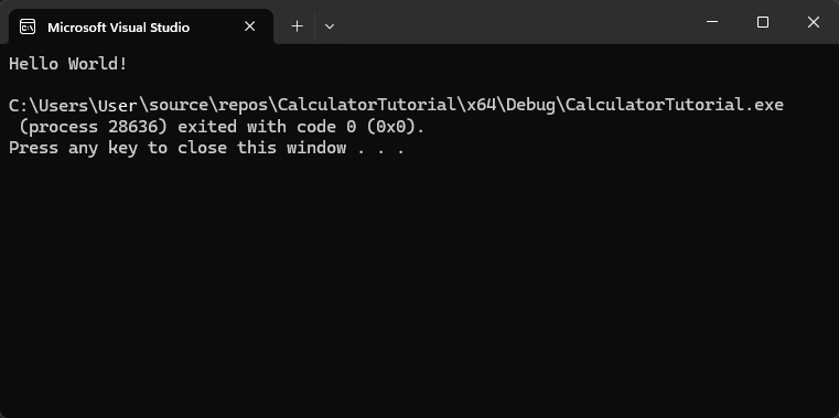 Screenshot der Visual Studio-Debugkonsole mit der Ausgabe der Anwendung: Hallo Welt!