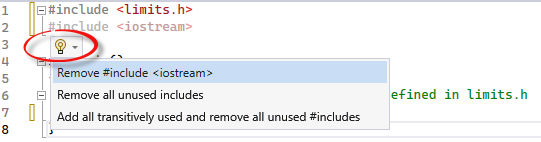Screenshot der schnellen Aktion zum Entfernen eines nicht verwendeten Headers.