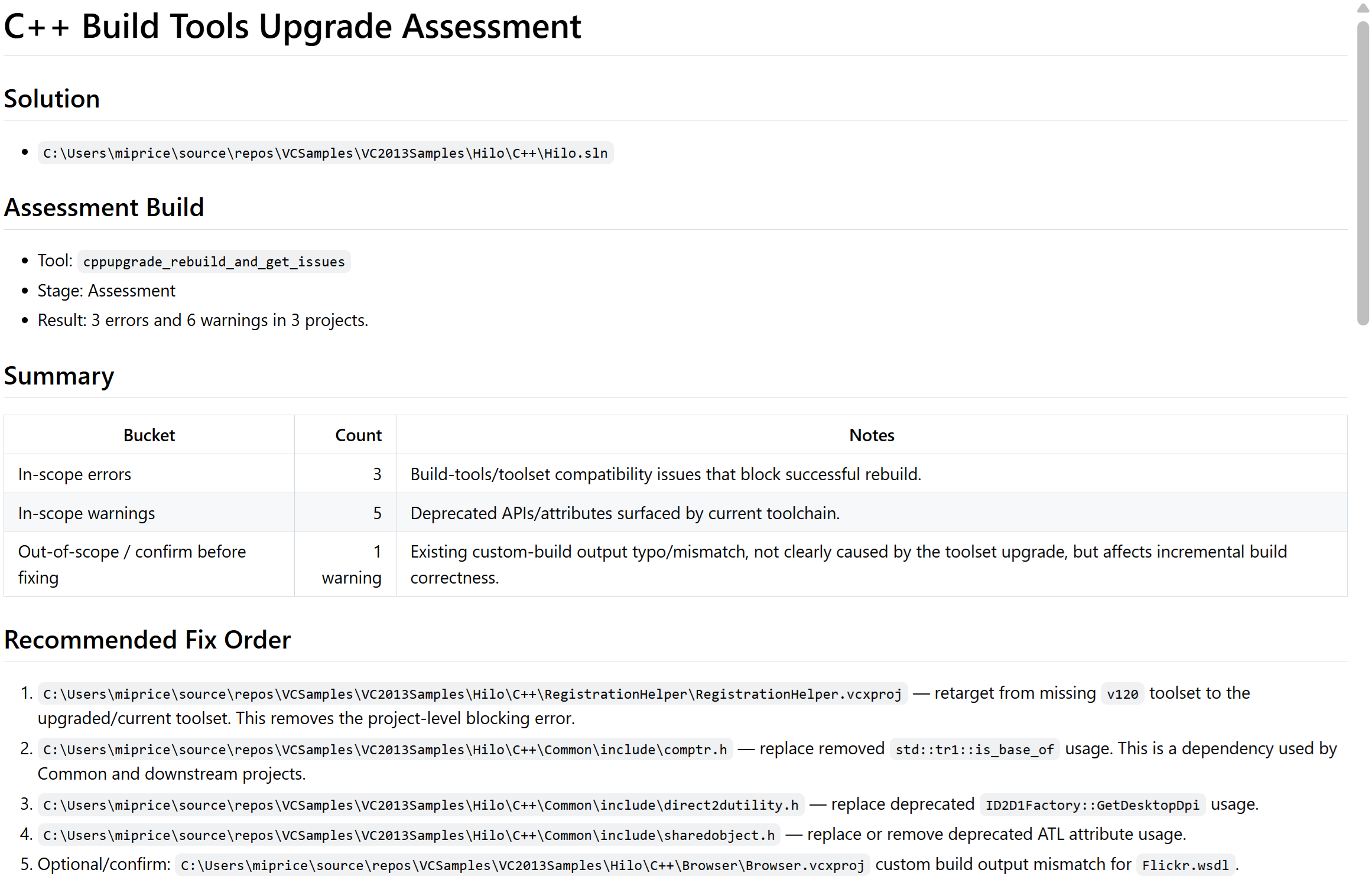 Screenshot des gerenderten Inhalts einer assessment.md Datei.