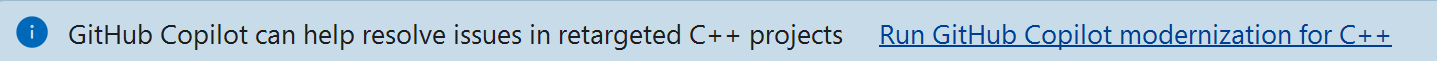 Screenshot der Infoleistennachricht in Visual Studio zum Starten des Modernisierungs-Agents.