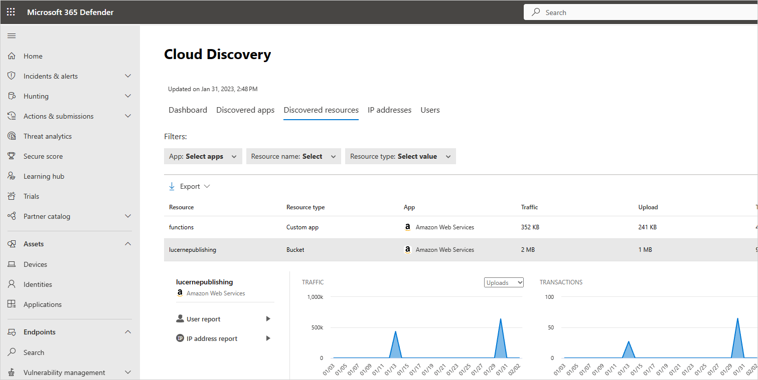 Screenshot: Liste der ermittelten Ressourcen