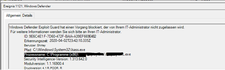 Screenshot: Blockieren des Diebstahls von Anmeldeinformationen aus LSASS