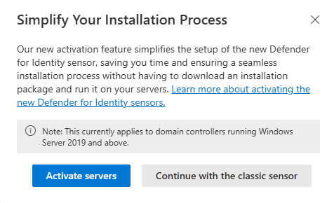 Screenshot, der zeigt, wie der klassische Sensor installiert wird.