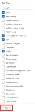 Der Filterbereich für die Warteschlange für Vorfälle im Microsoft Defender-Portal.