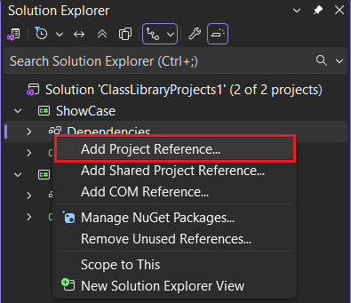 Verweiskontextmenü in Visual Studio hinzufügen