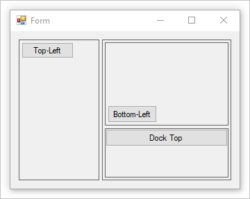 Ein Windows-Formular mit einem geschachtelten Split-Container.