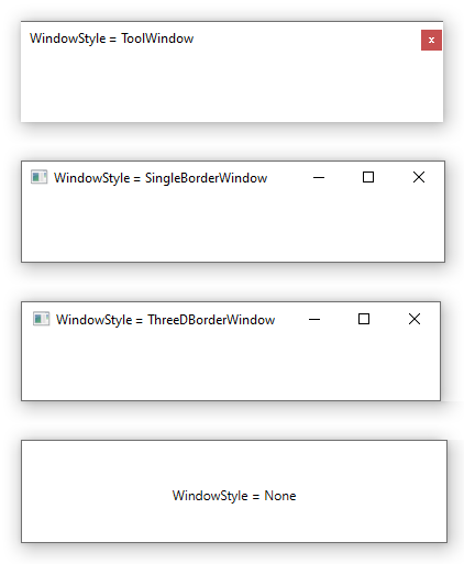 Screenshot, der zeigt, wie Sich WindowStyle auf ein Fenster in WPF auswirkt.