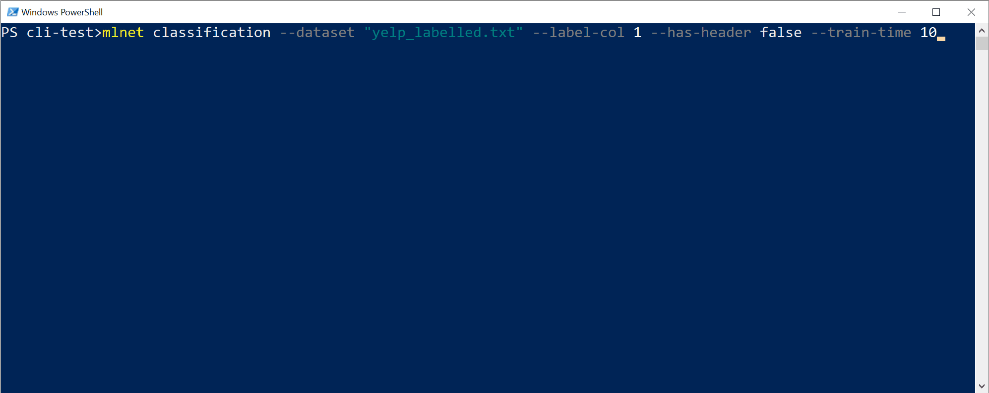 ML.NET Klassifizierung über die Befehlszeile