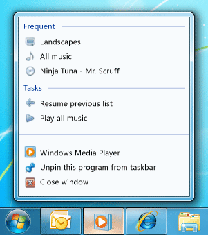 Windows Media Player Sprungliste