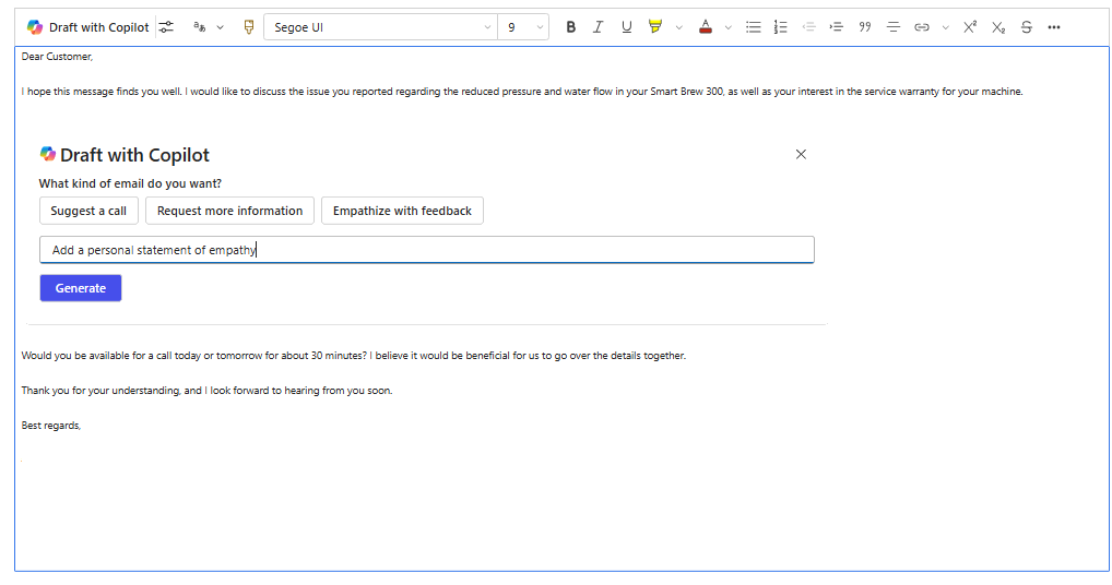 Screenshot eines Teilentwurfs einer E-Mail im Rich-Text-Editor