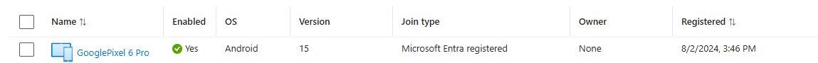 Screenshot: Microsoft Entra-Fensters mit einem freigegebenen Gerät, das über Zero-Touch registriert wurde