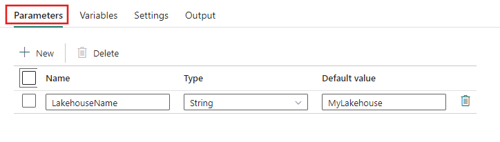 Screenshot des Parameters-Editors auf den Eigenschaftenseiten einer Pipeline.