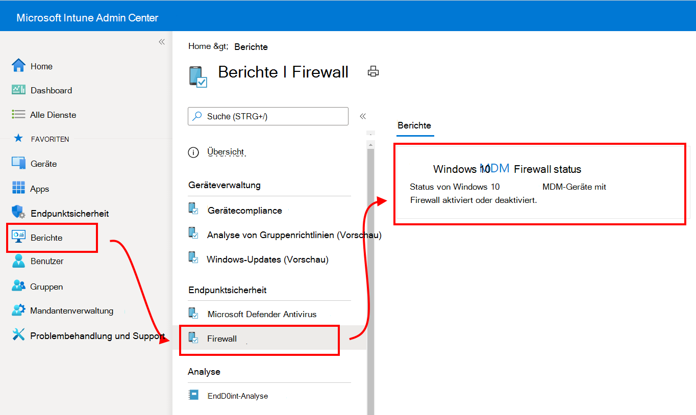 Firewallberichte auswählen