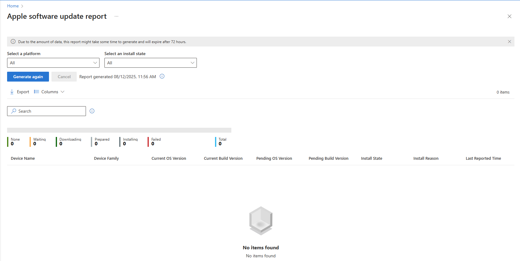Screenshot des Apple-Softwareupdateberichts.