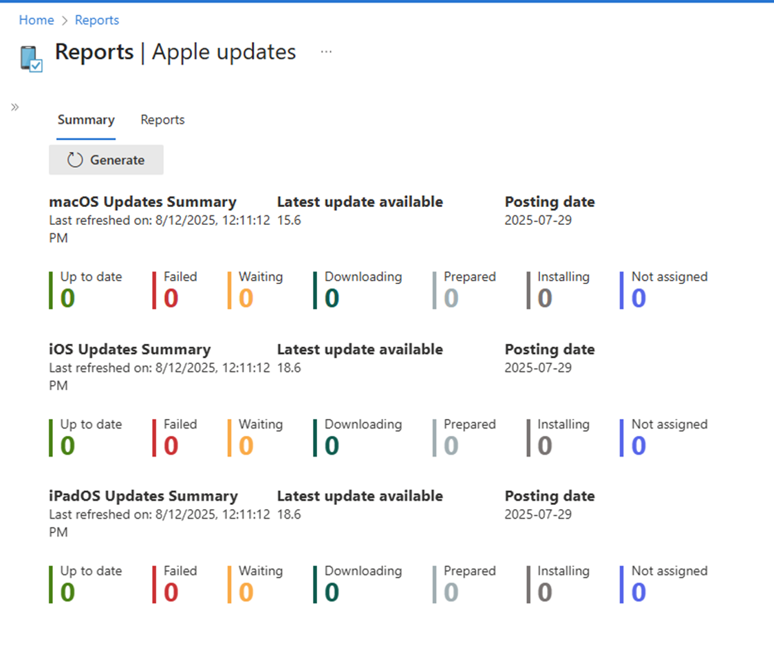 Screenshot, der die Zusammenfassungsansicht des Apple-Softwareupdates zeigt.