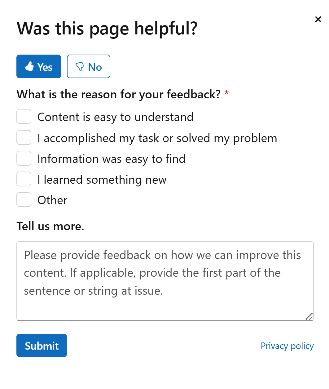Screenshot des Feedbackabschnitts eines Microsoft Learn-Artikels.