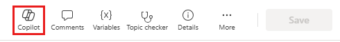 Screenshot der Thema-Symbolleiste, in der die Schaltfläche Copilot hervorgehoben ist.