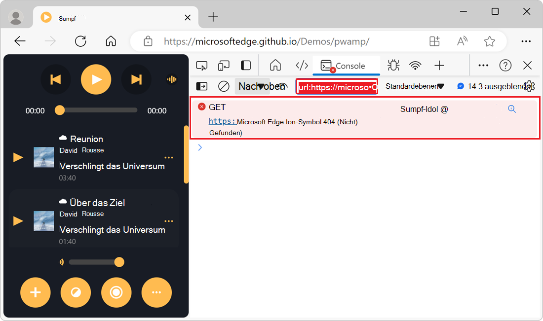 Nur Nachrichten von der ausgewählten Skript-URL werden in der Konsole angezeigt.