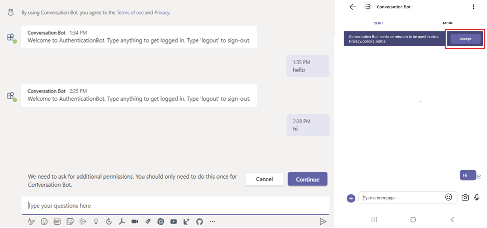 Screenshot der Bot-SSO-Ausgabe, nachdem Sie die Schritt-für-Schritt-Anleitung erfolgreich abgeschlossen haben.