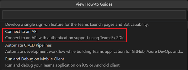 Screenshot: Option für die Schrittanleitung zum Herstellen einer Verbindung mit einer API in der Ansichtsliste 