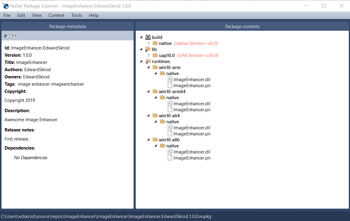 NuGet-Paket-Explorer mit dem ImageEnhancer-Paket