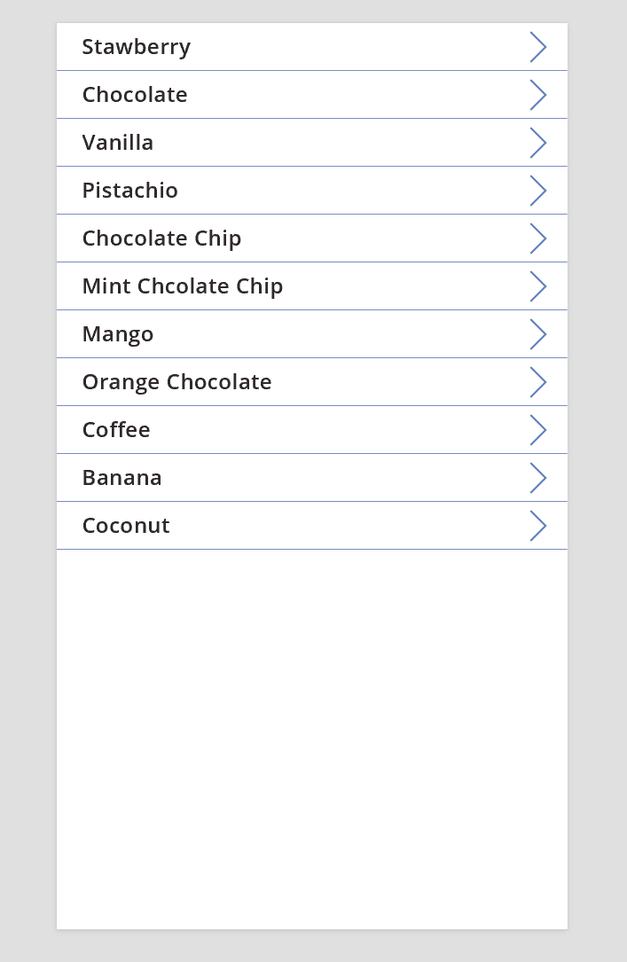 Galerie, die mit der Ice Cream-Datenquelle verbunden ist.