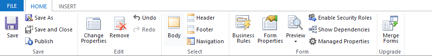 Startregisterkarte des klassischen Formular-Editors.