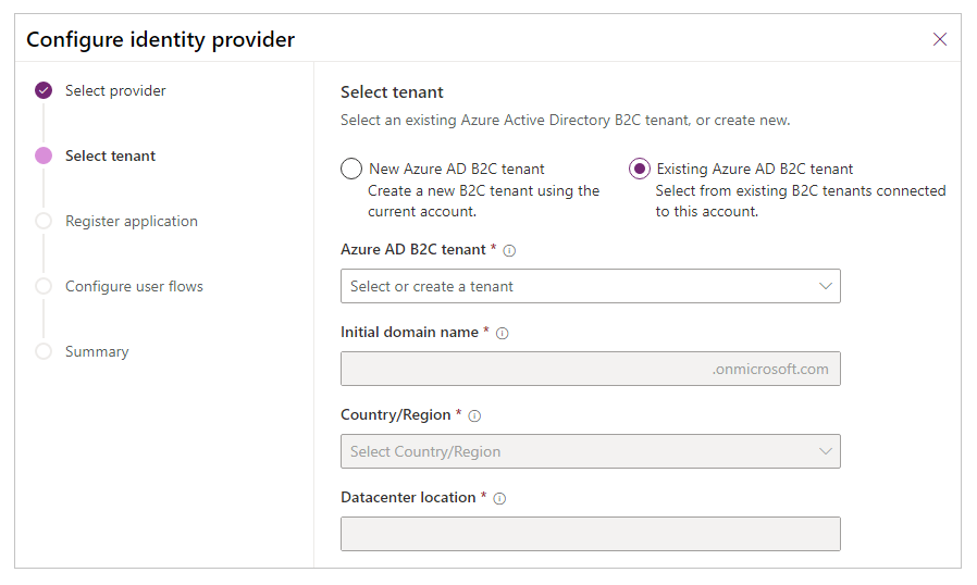 Wählen oder erstellen Sie einen Azure AD B2C-Mandanten Einen Azure AD B2C-Mandanten auswählen oder erstellen