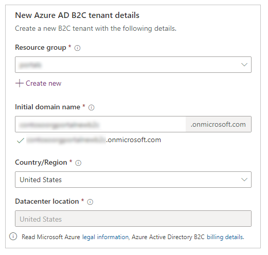 Neue Azure AD B2C-Mandanten-Details Neue Azure AD-B2C-Mandanten-Details