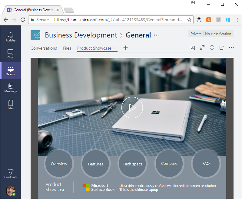 In Microsoft Teams eingebettete App.