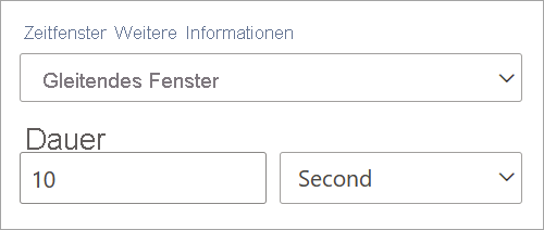 Screenshot, der die Einstellung für die Dauer eines gleitenden Zeitfensters zeigt.