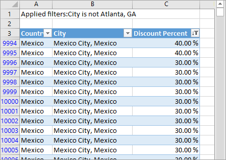 Screenshot der .xlsx Datei mit den angezeigten exportierten Daten.
