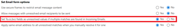 Screenshot der Optionen für das E-Mail-Formular.