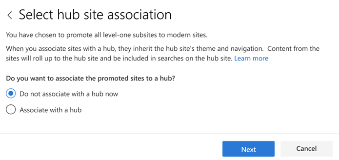 Wählen Sie eine Hubzuordnung für die Websitestruktur aus.