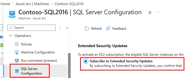 Screenshot des SQL Server Konfigurationsbereichs mit hervorgehobener Option 
