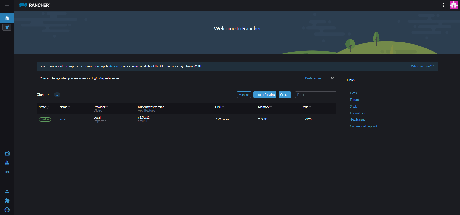 Screenshot der Rancher-Web-UI.