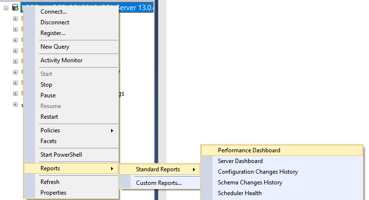 Screenshot des Leistungsdashboards im Menü.