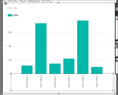 Screenshot des Säulendiagramms des Report Builders mit gedrehtem Text auf der X-Achse in der Designansicht.