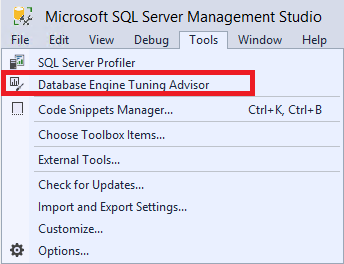 Screenshot des DTA-Starts von SSMS.