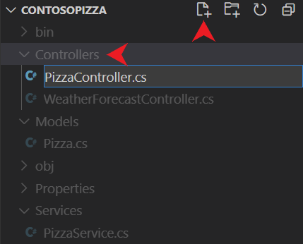 Screenshot von Visual Studio Code, der das Hinzufügen einer neuen Datei zum Ordner 