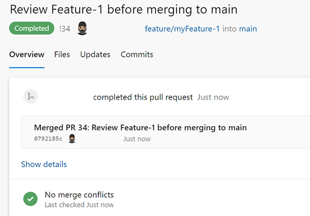 Screenshot des Pull Requests mit genehmigten und abgeschlossenen Codeänderungen