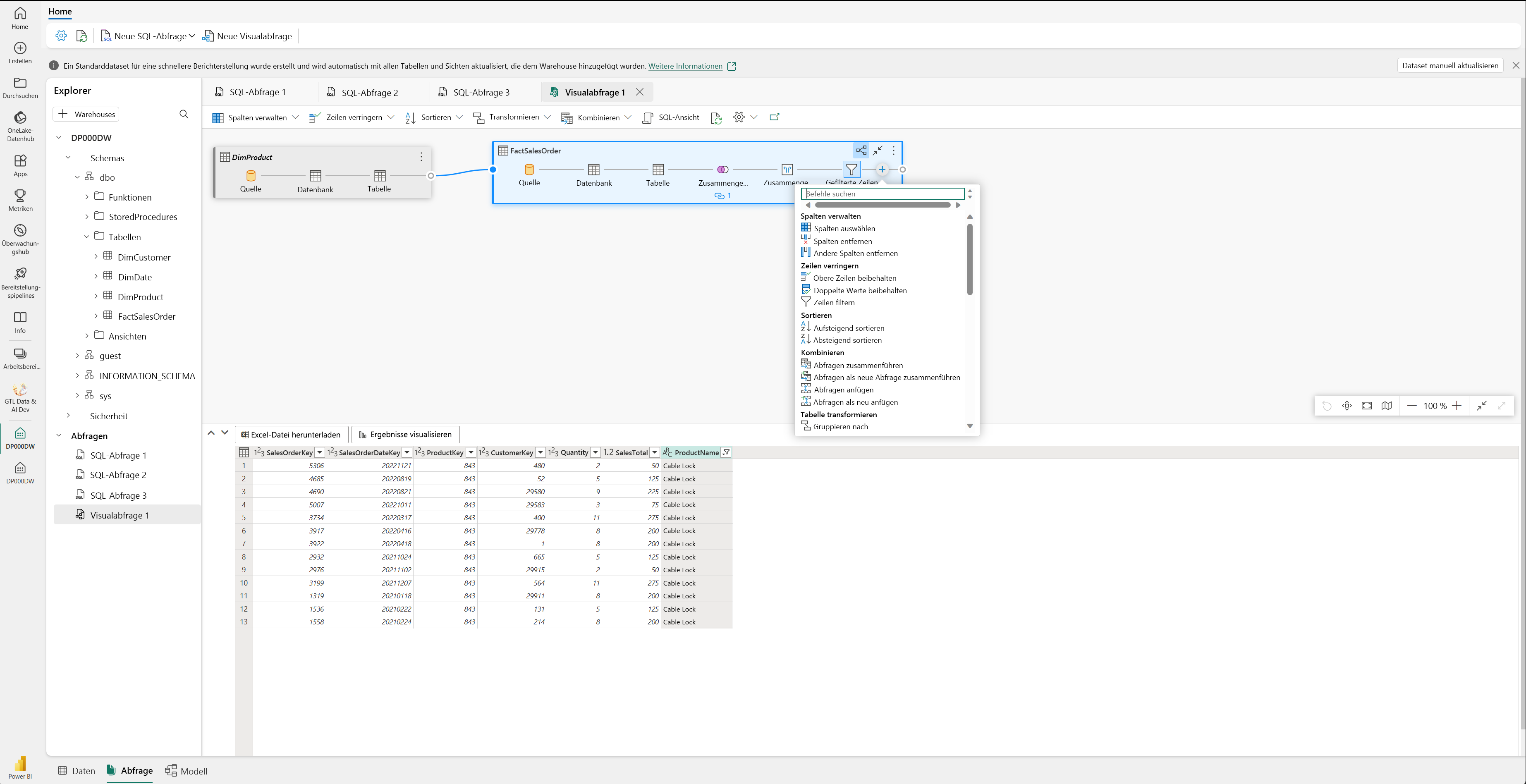 Screenshot des Visual Abfrage-Editor.