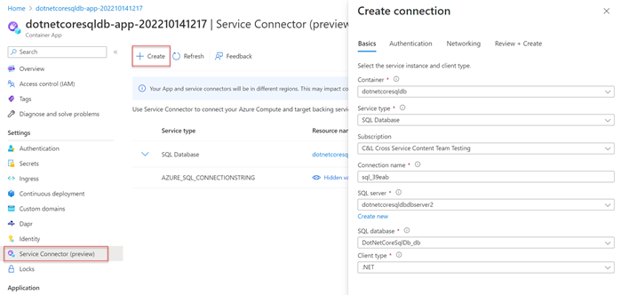 Ein Screenshot, der zeigt, wie man den Dienstconnector verwendet.