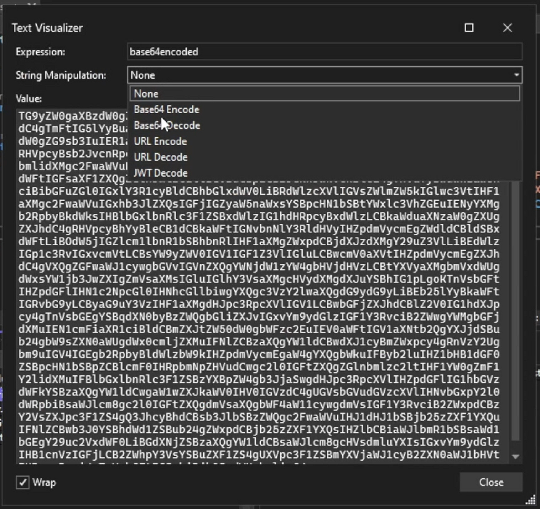 Screenshot des Textzeichenfolgen-Visualizers.