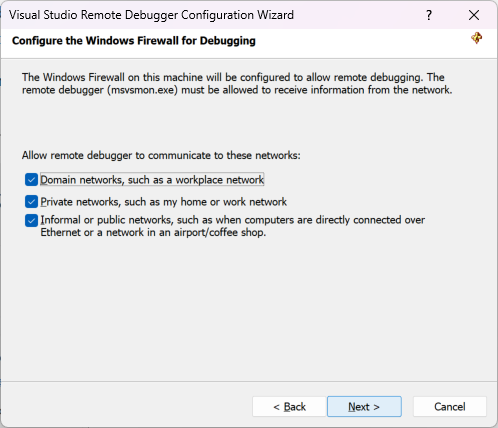Screenshot der Remotedebuggerkonfiguration.