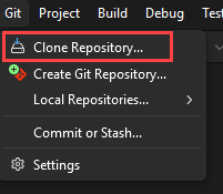 Screenshot des Git-Menüs in Visual Studio mit ausgewählter Option 
