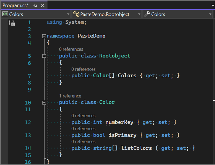 Screenshot des JSON-Beispieltextes, der mithilfe des Features 