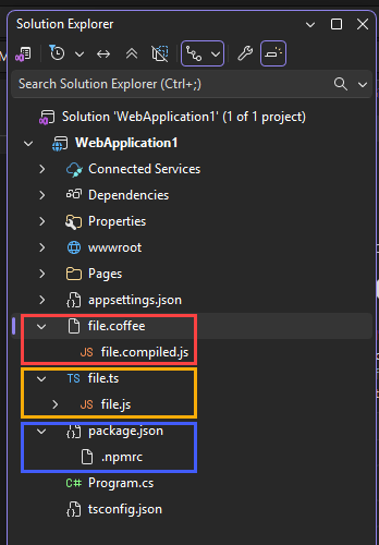 Screenshot mit Dateischachtelung in Projektmappen-Explorer.